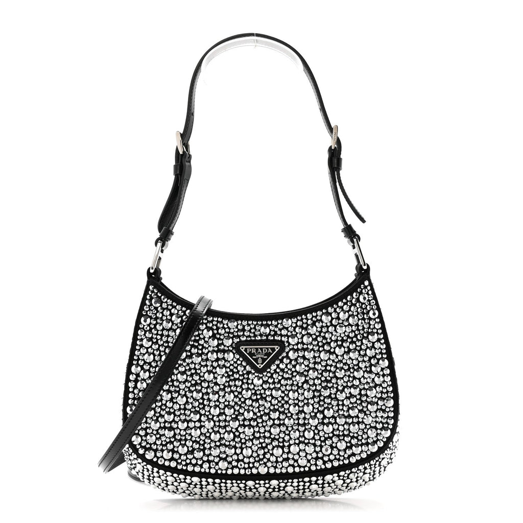Prada Satin Crystal Cleo Adjustable Strap Shoulder Bag Metal