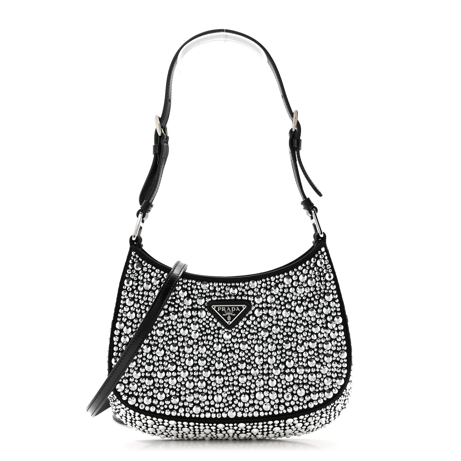 Prada Satin Crystal Cleo Adjustable Strap Shoulder Bag Metal