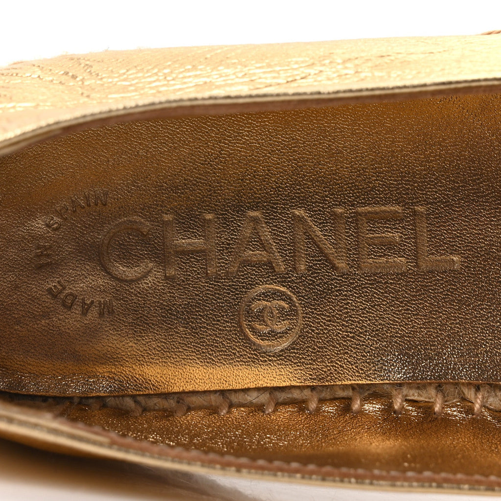 Laminated Lambskin Grosgrain CC Espadrilles 35 Gold Black