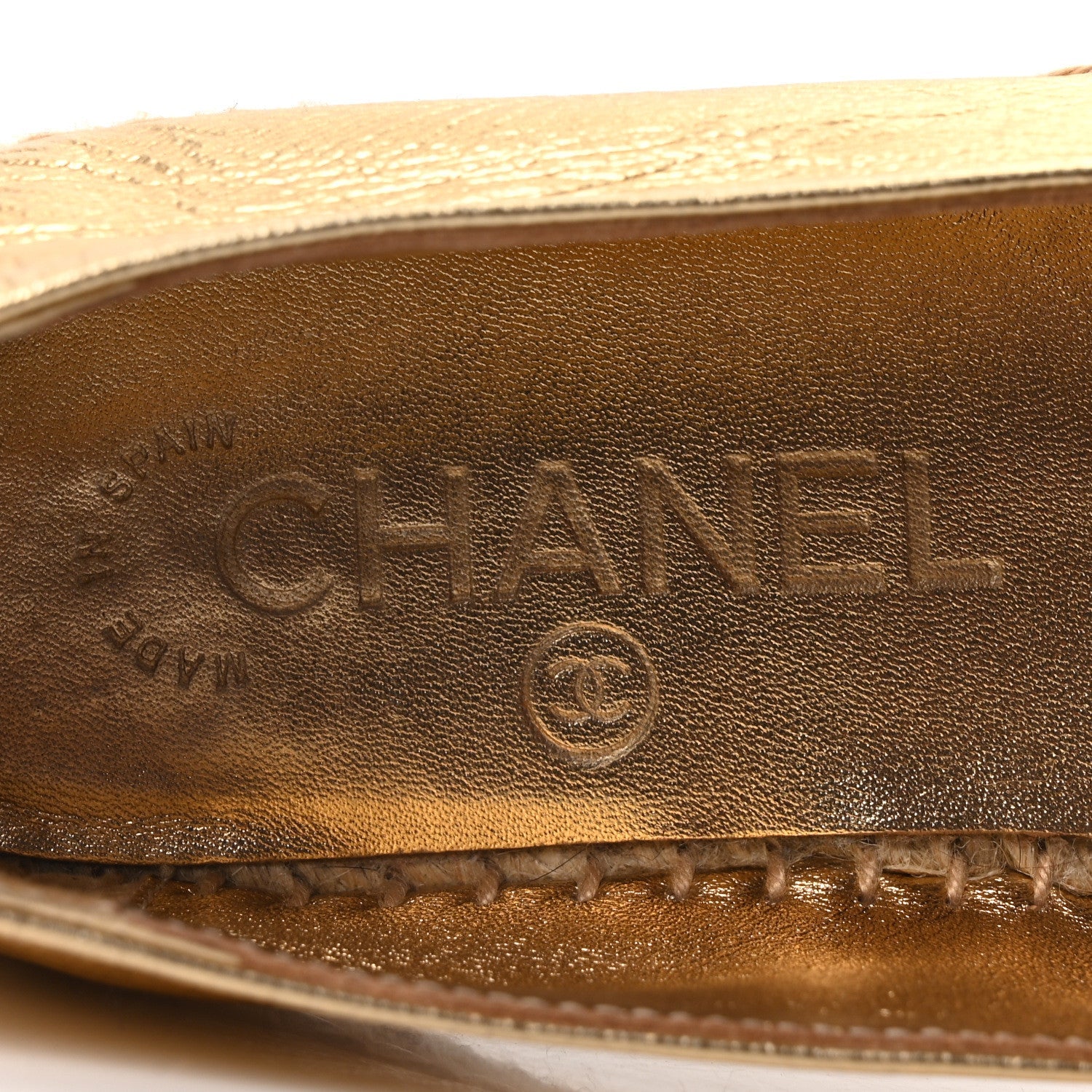 Laminated Lambskin Grosgrain CC Espadrilles 35 Gold Black