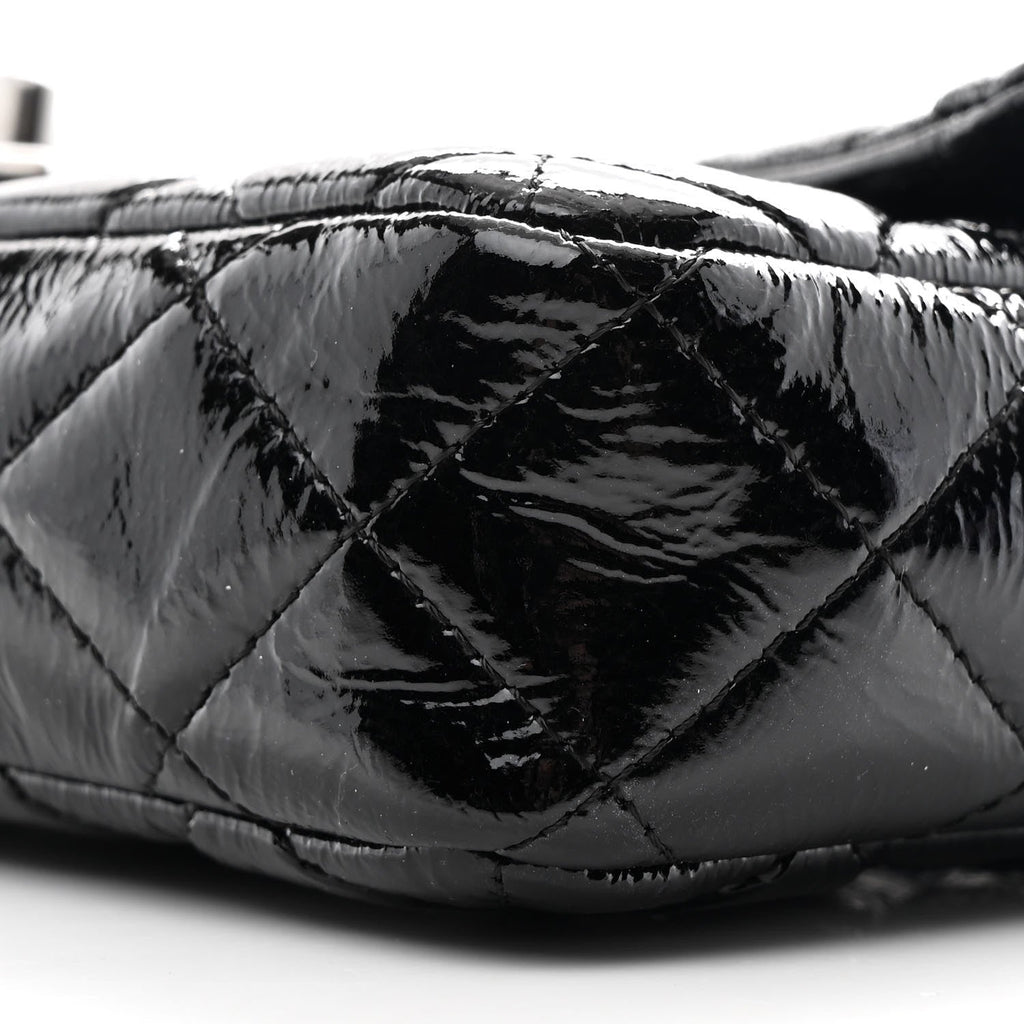 Chanel Crinkled Patent Quilted East West Flap Black