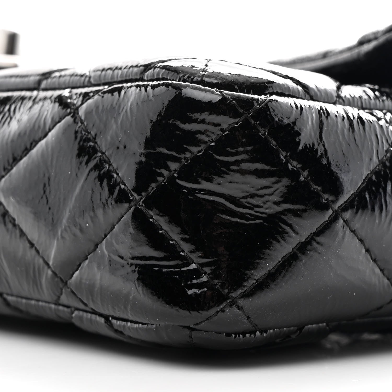 Chanel Crinkled Patent Quilted East West Flap Black
