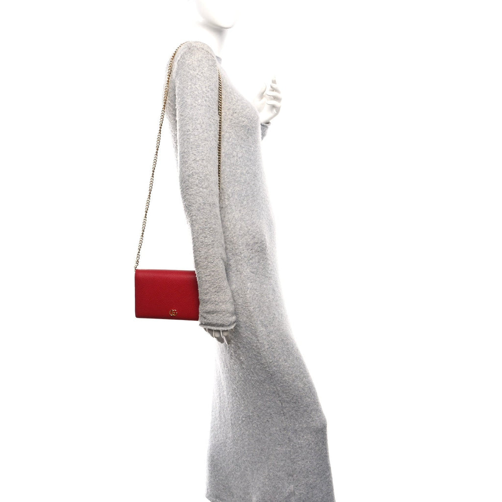 Gucci Dollar Calfskin Mini GG Marmont Chain Wallet Hibiscus Red