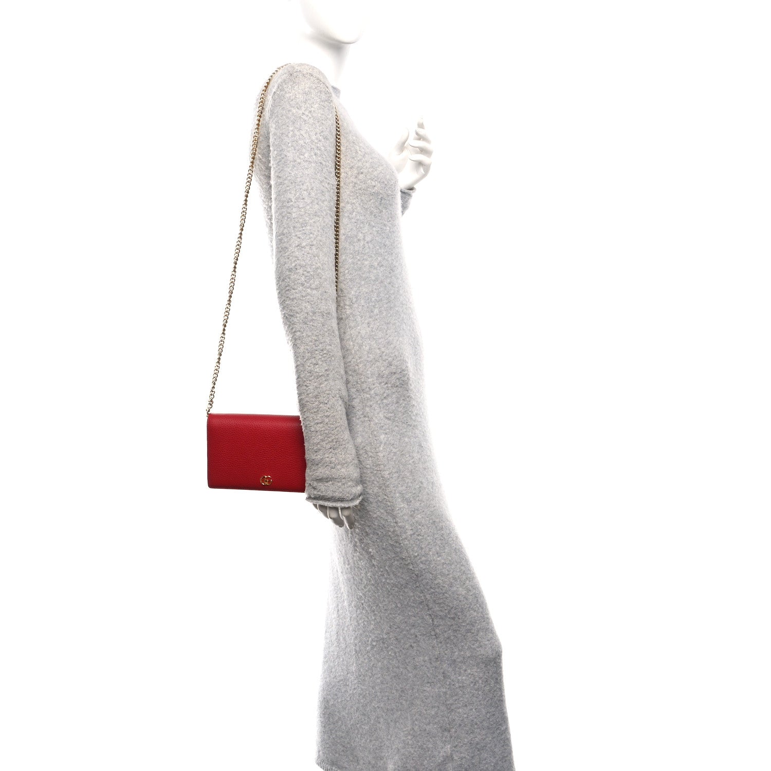 Gucci Dollar Calfskin Mini GG Marmont Chain Wallet Hibiscus Red