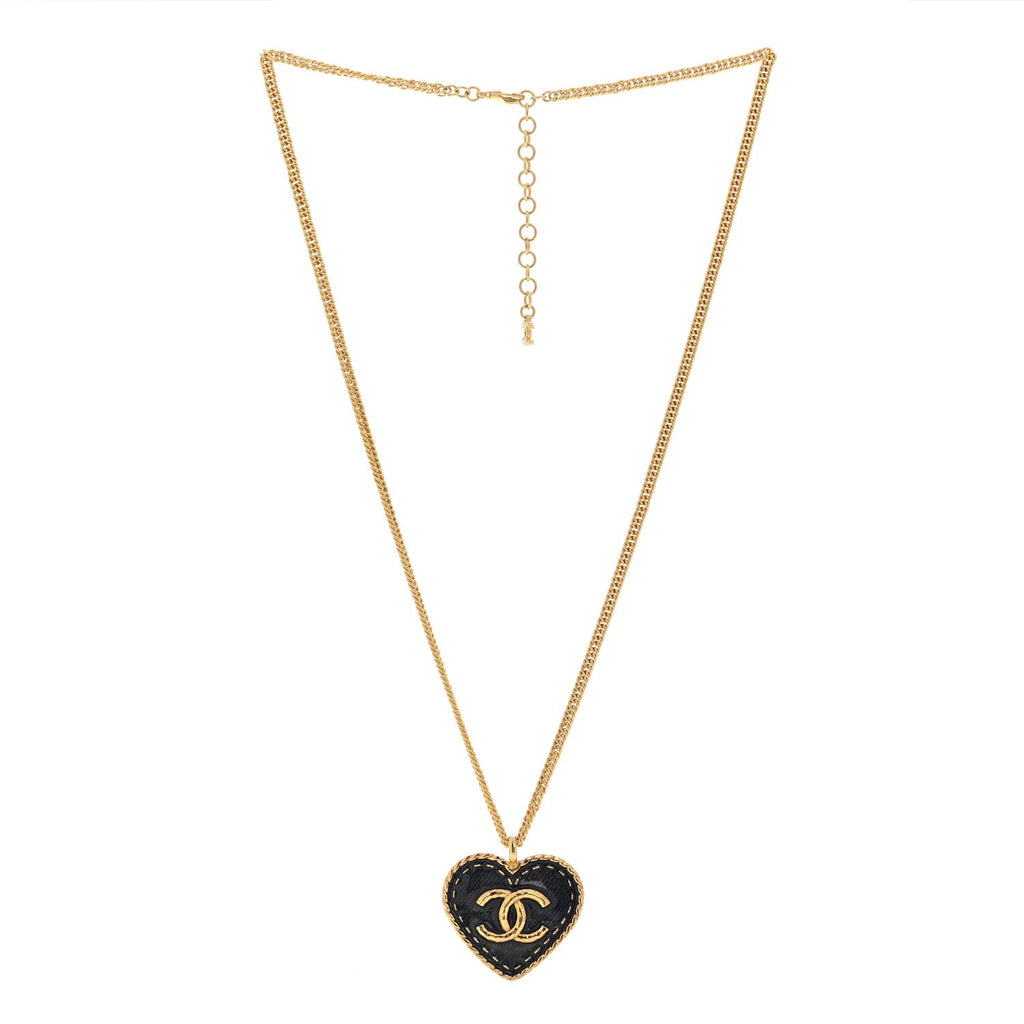 Metal Enamel CC Denim Heart Necklace Gold