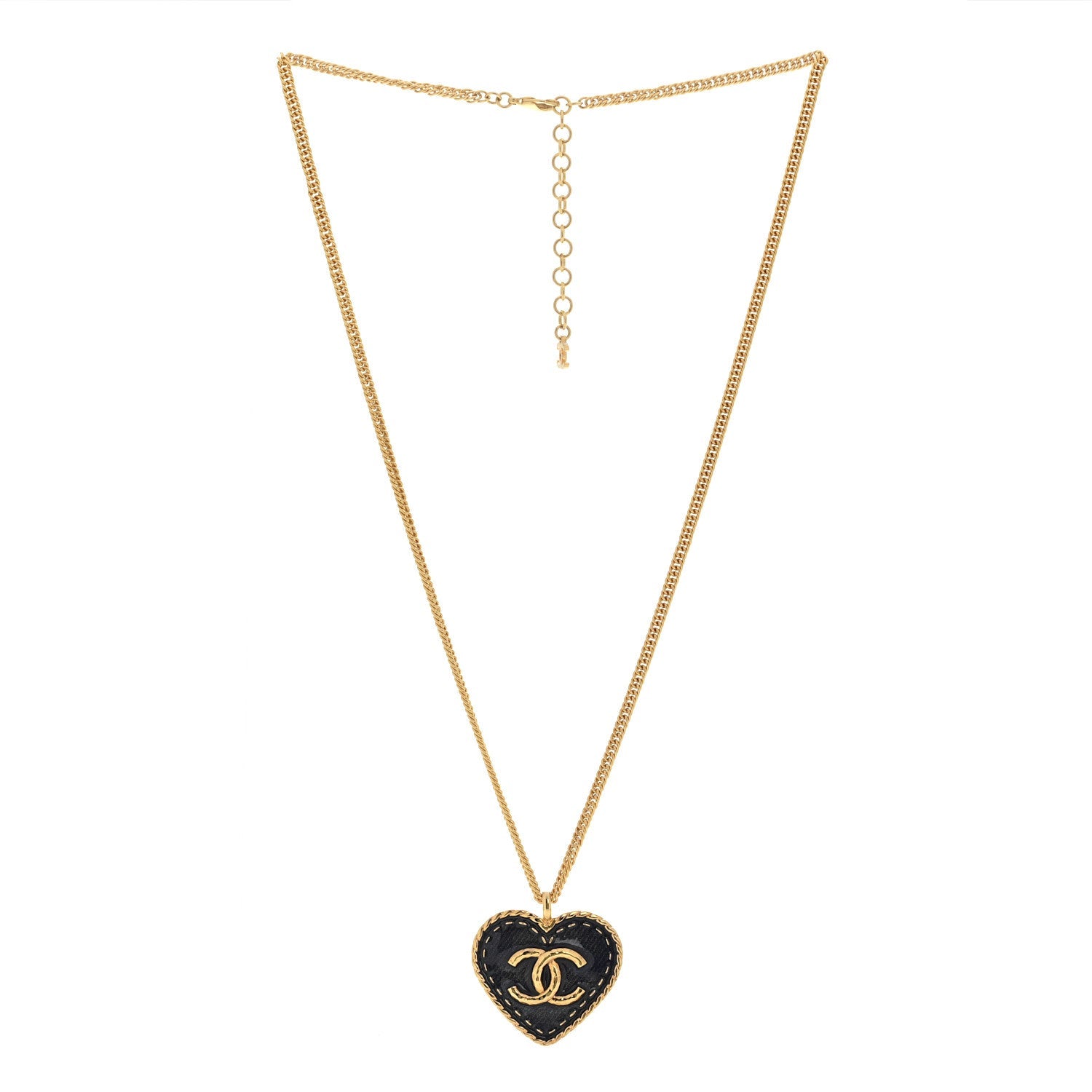 Metal Enamel CC Denim Heart Necklace Gold