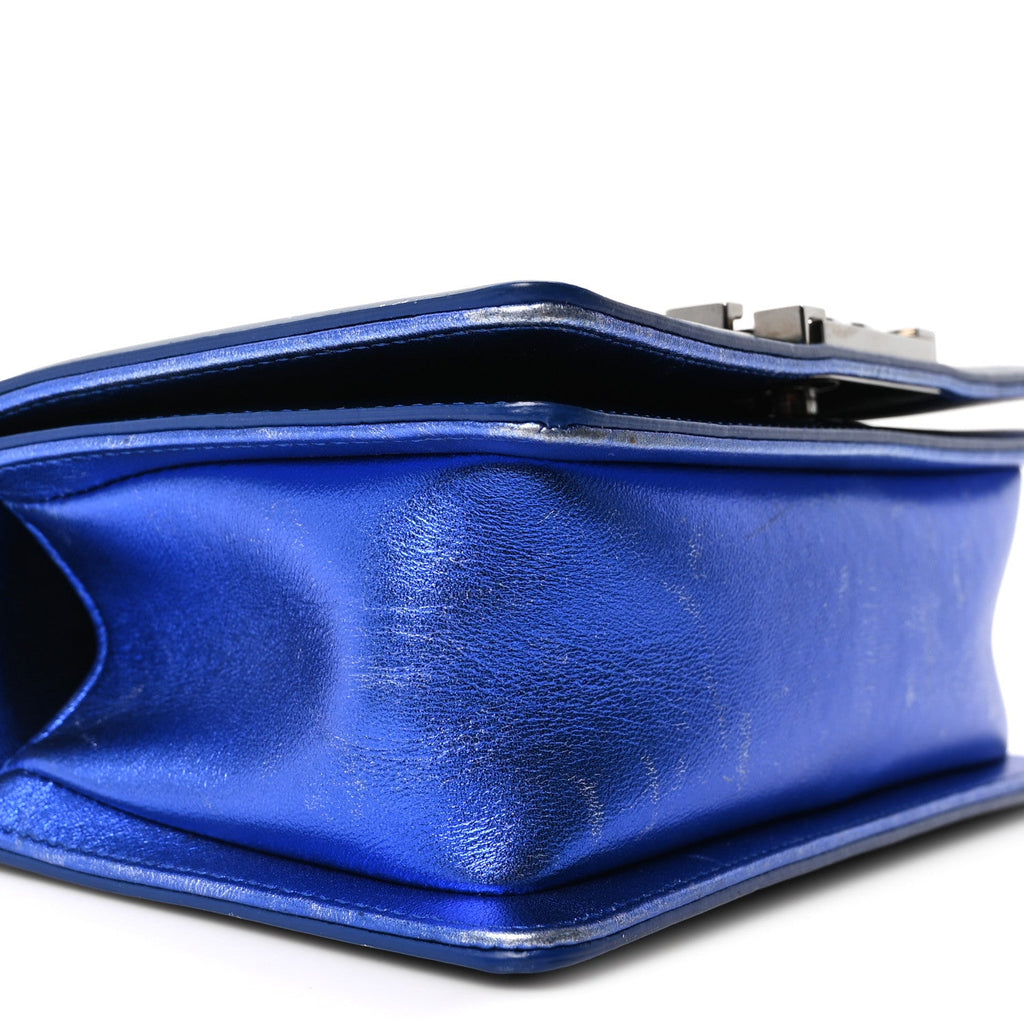 Chanel Metallic Patent Calfskin Quilted Small Boy Flap Blue