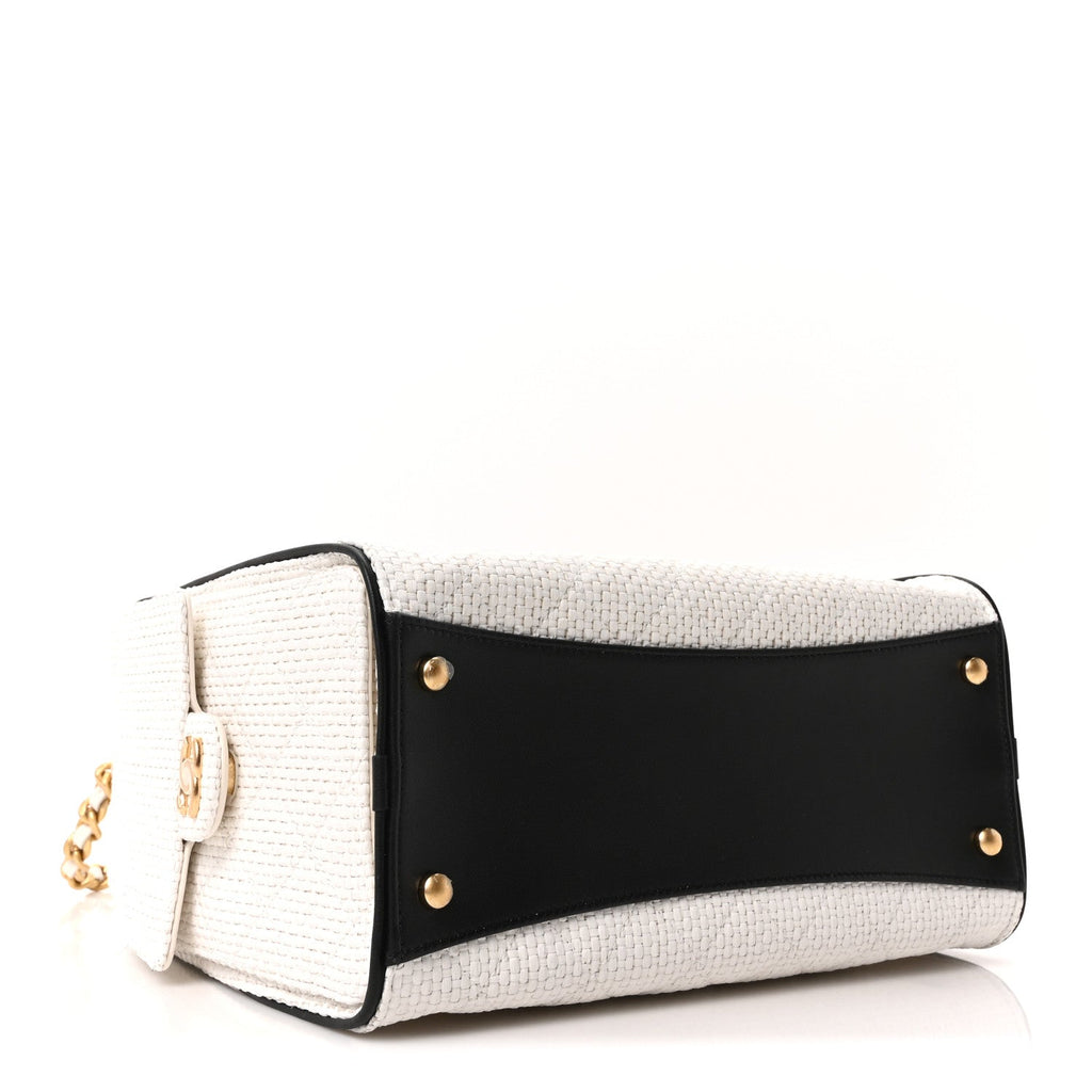 Chanel Braided Raffia Calfskin Quilted Small Chanel 25 Handbag White Black