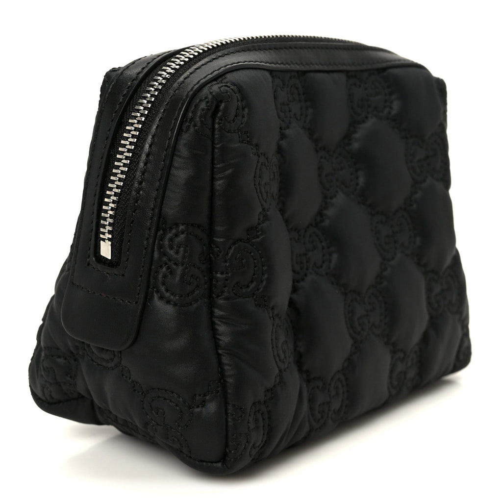 Gucci Nylon Calfskin Enamel GG Matelasse Beauty Case Black