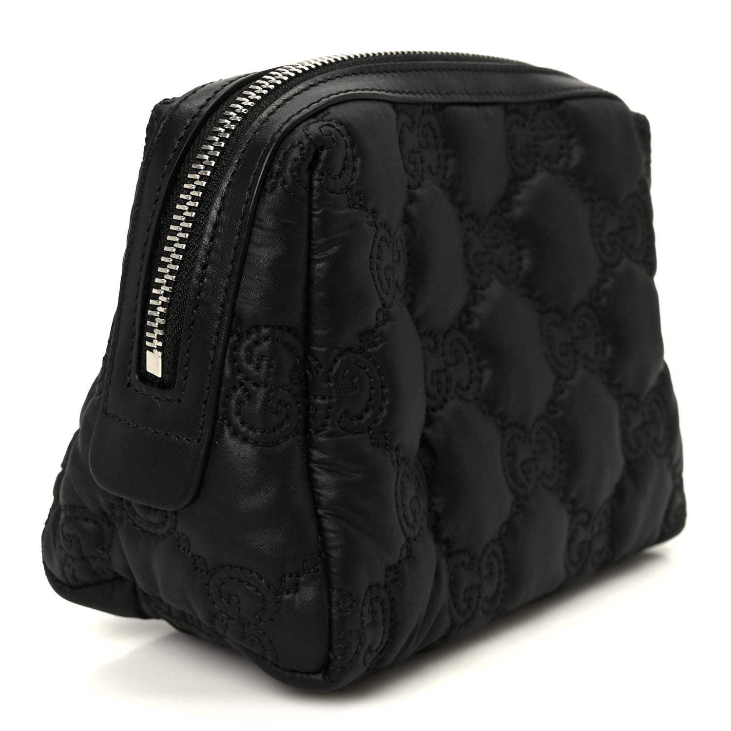 Gucci Nylon Calfskin Enamel GG Matelasse Beauty Case Black
