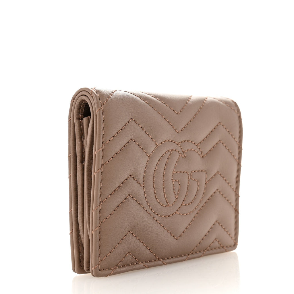 Gucci Calfskin Matelasse GG Marmont Card Case Wallet Porcelain Rose