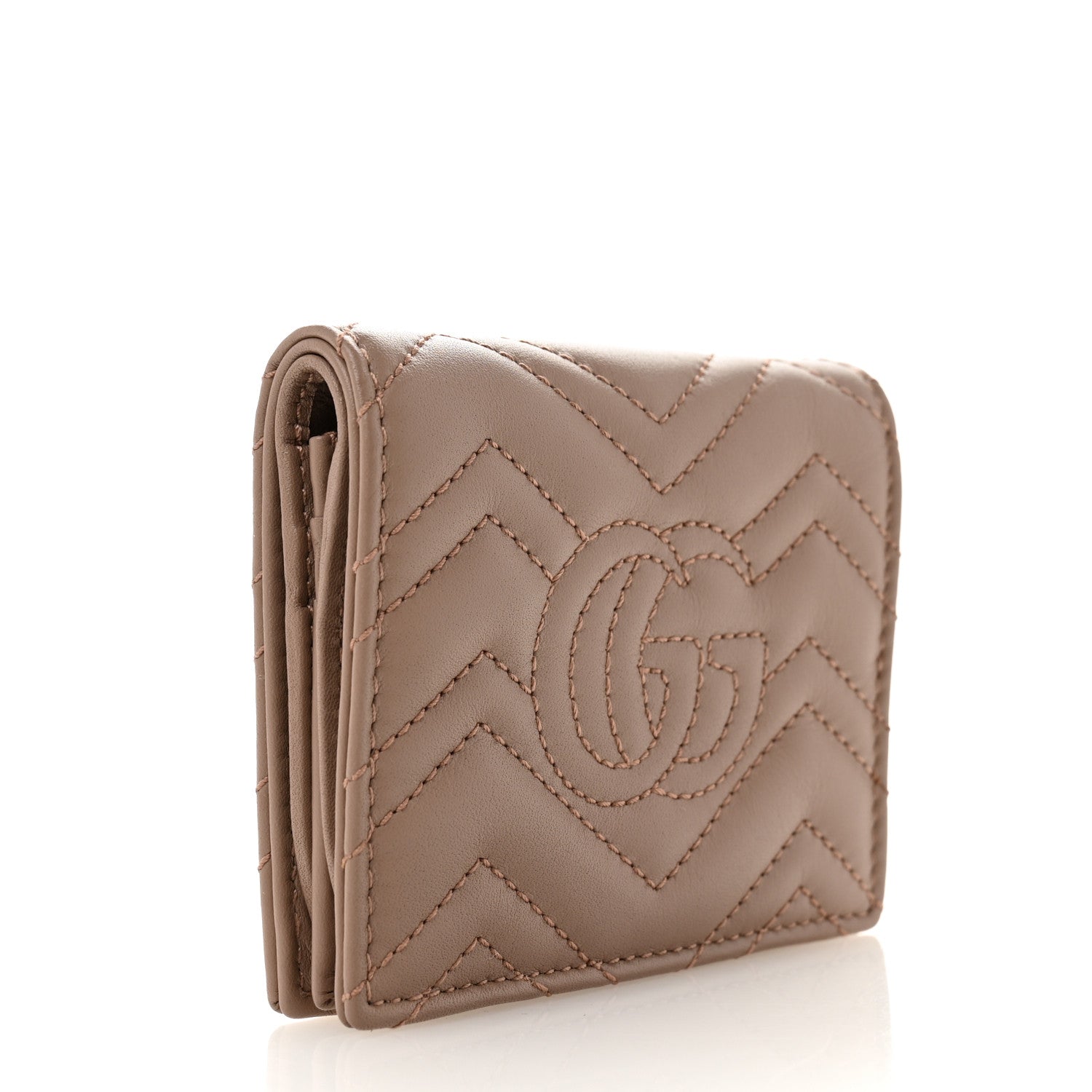 Gucci Calfskin Matelasse GG Marmont Card Case Wallet Porcelain Rose