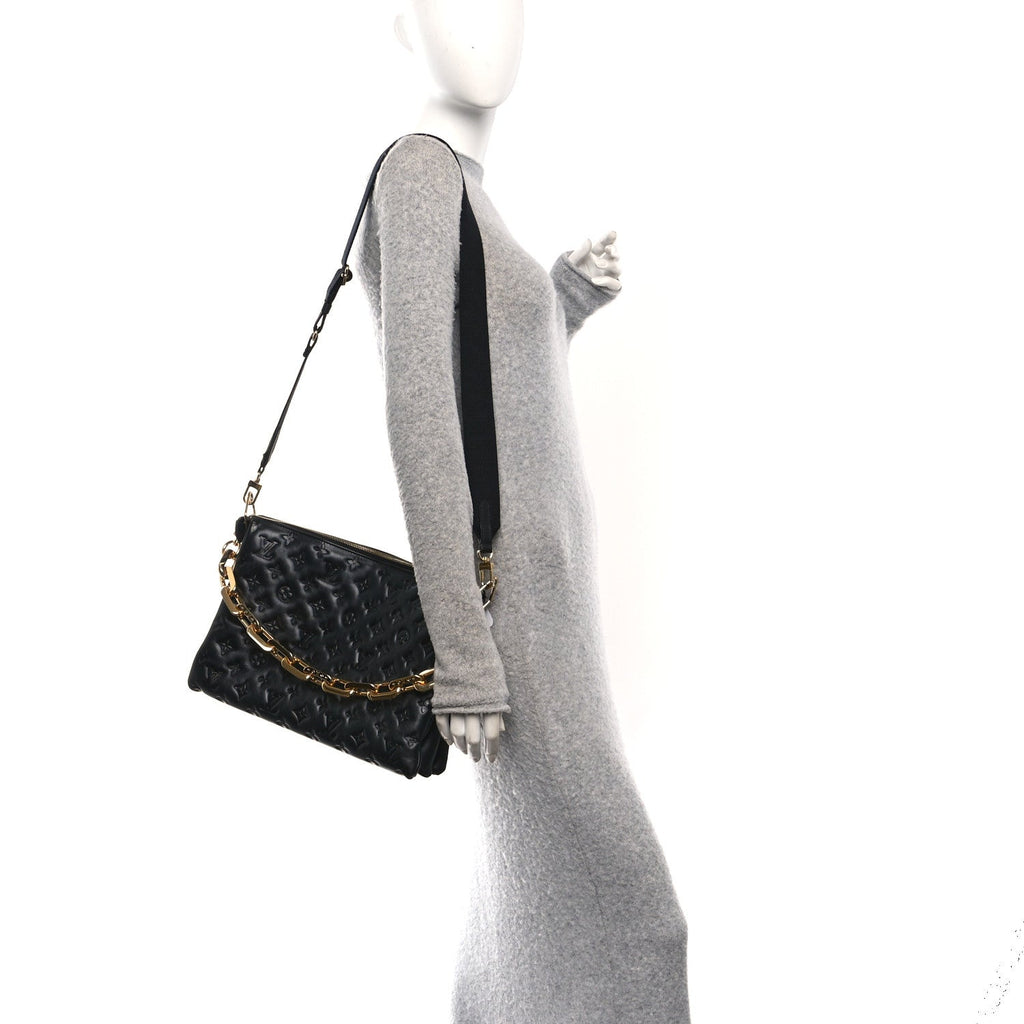 Louis Vuitton Lambskin Embossed Monogram Coussin MM Black