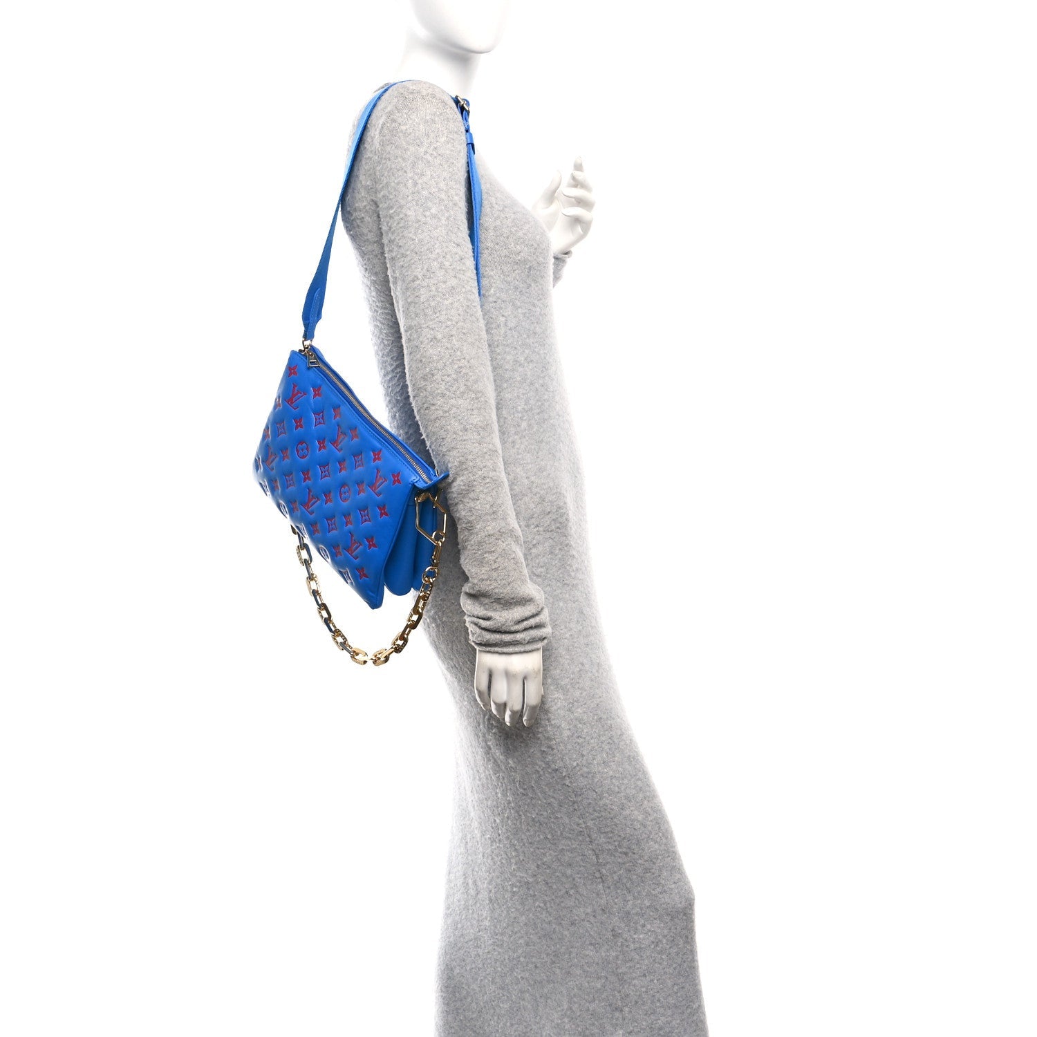 Louis Vuitton Lambskin Embossed Monogram Vuittamins Coussin PM Blue Red