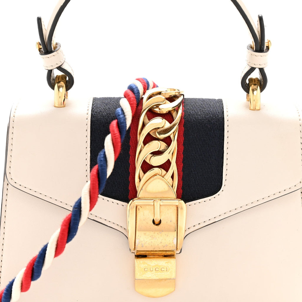 Gucci Calfskin Mini Sylvie Top Handle Bag White