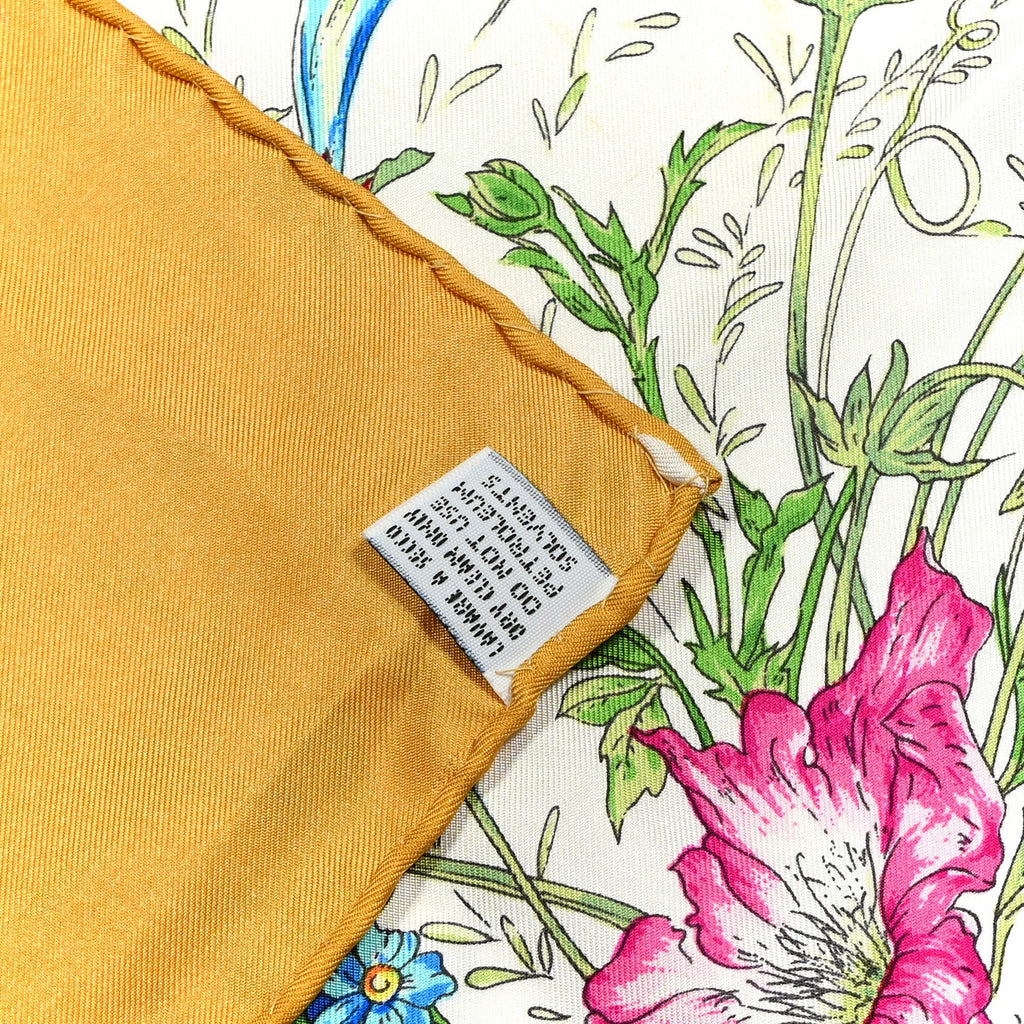 Gucci Silk Floral Print Square Scarf Yellow Multicolor