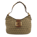 FENDI Zucchino Canvas Leather Shoulder Bag Khaki Brown 8BR036