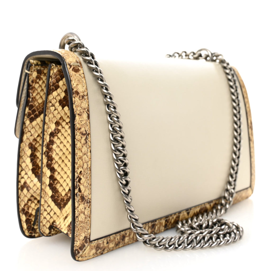 Gucci Calfskin Snakeskin Enamel Small Dionysus Shoulder Bag White Beige Electric Blue