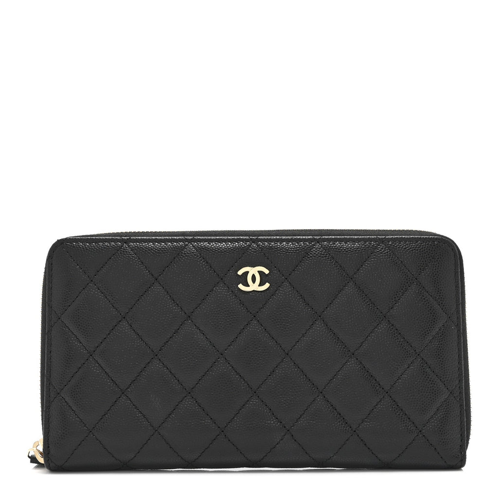 Caviar Quilted Large Zip Around Organizer Wallet Black