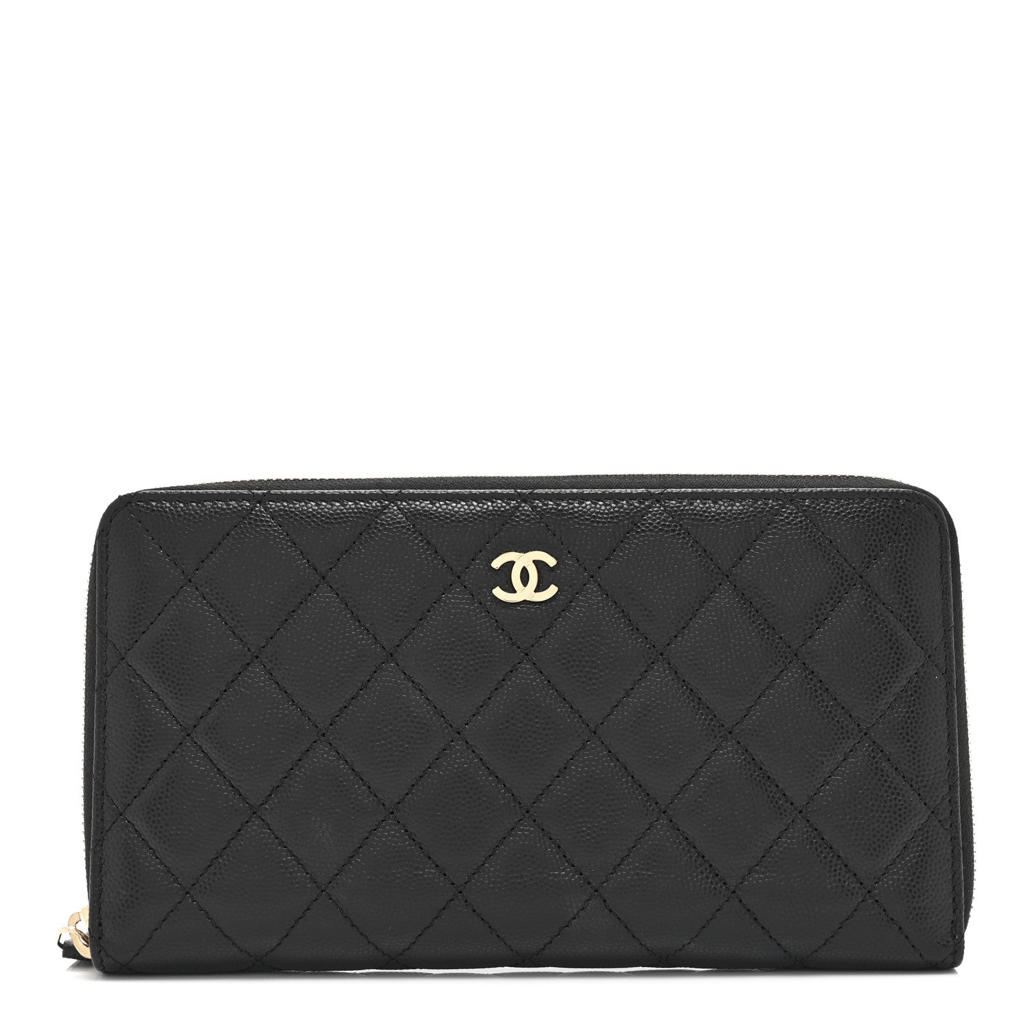 Caviar Quilted Large Zip Around Organizer Wallet Black