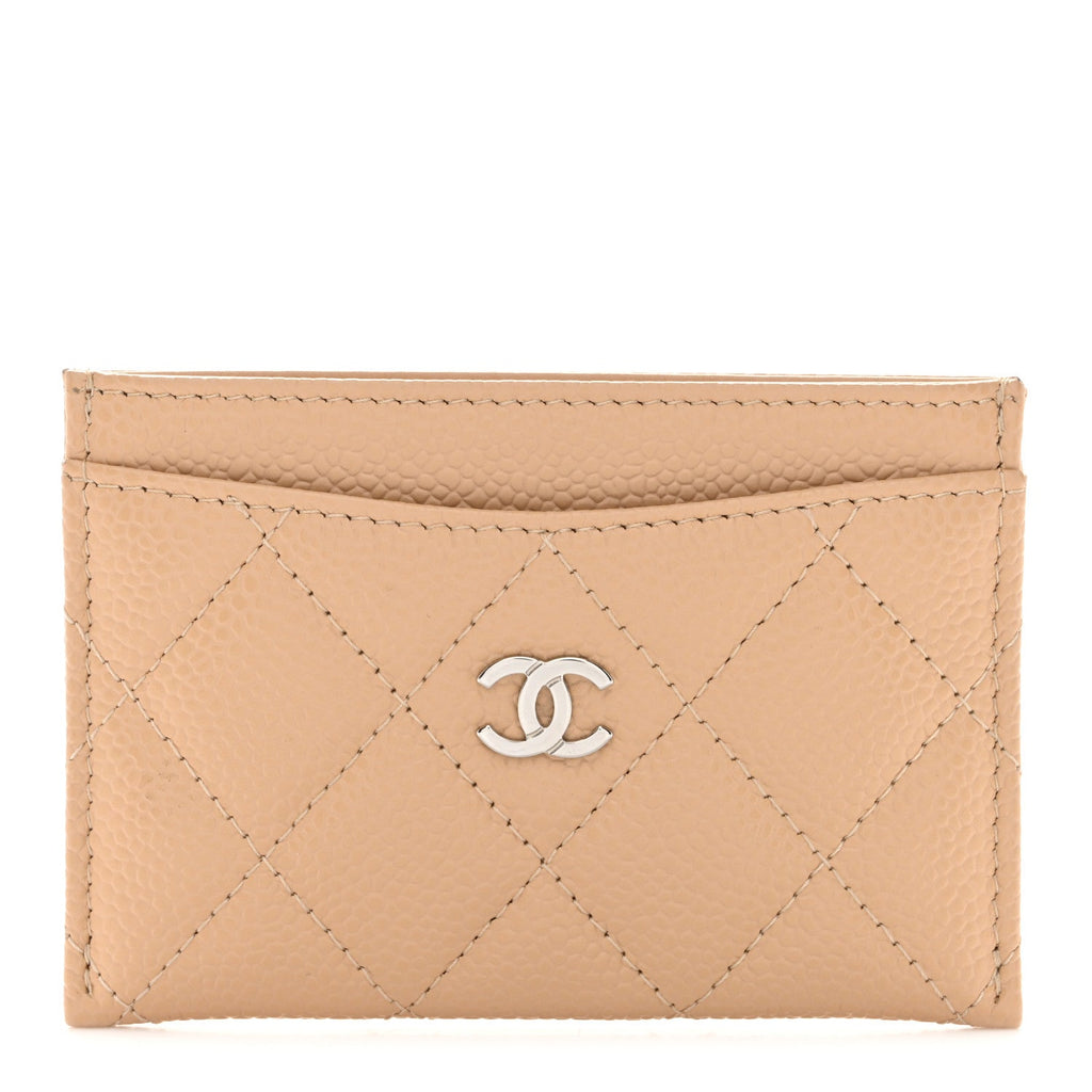 Caviar Quilted Card Holder Beige