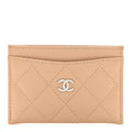 Caviar Quilted Card Holder Beige