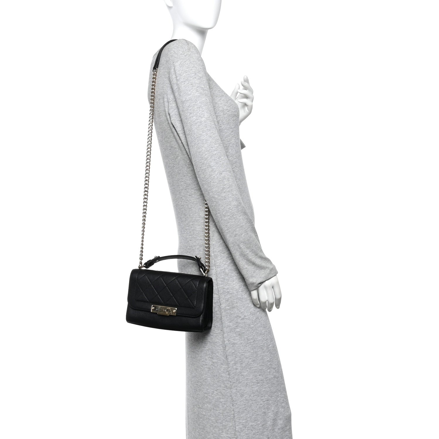 Chanel Grained Calfskin Quilted Small Label Click Flap Bag Black
