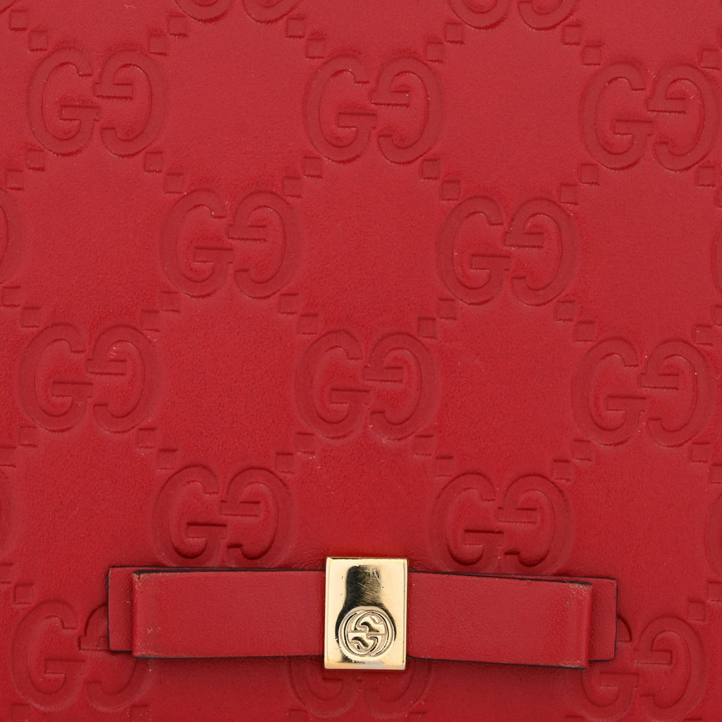 Gucci Guccissima Signature Bowy Chain Wallet Hibiscus Red