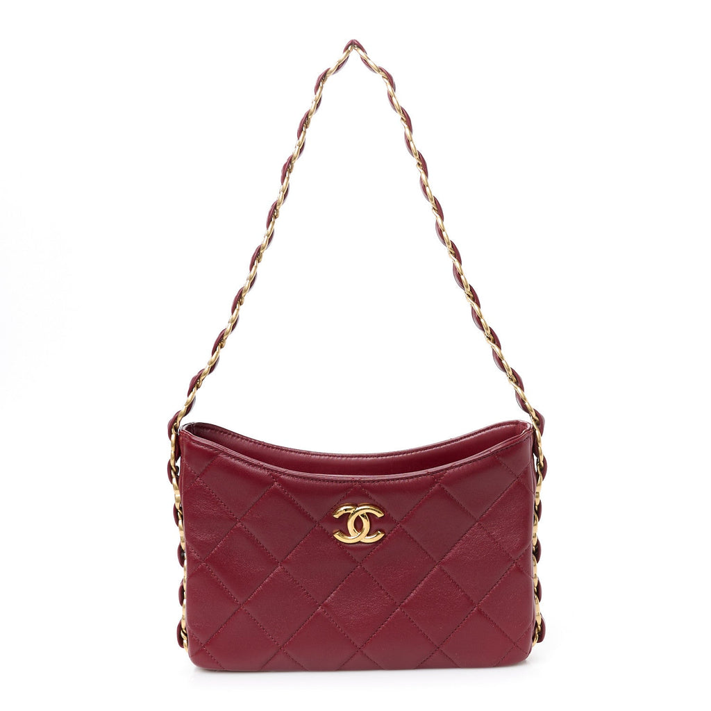 Chanel Lambskin Quilted Small CC Links Hobo Burgundy