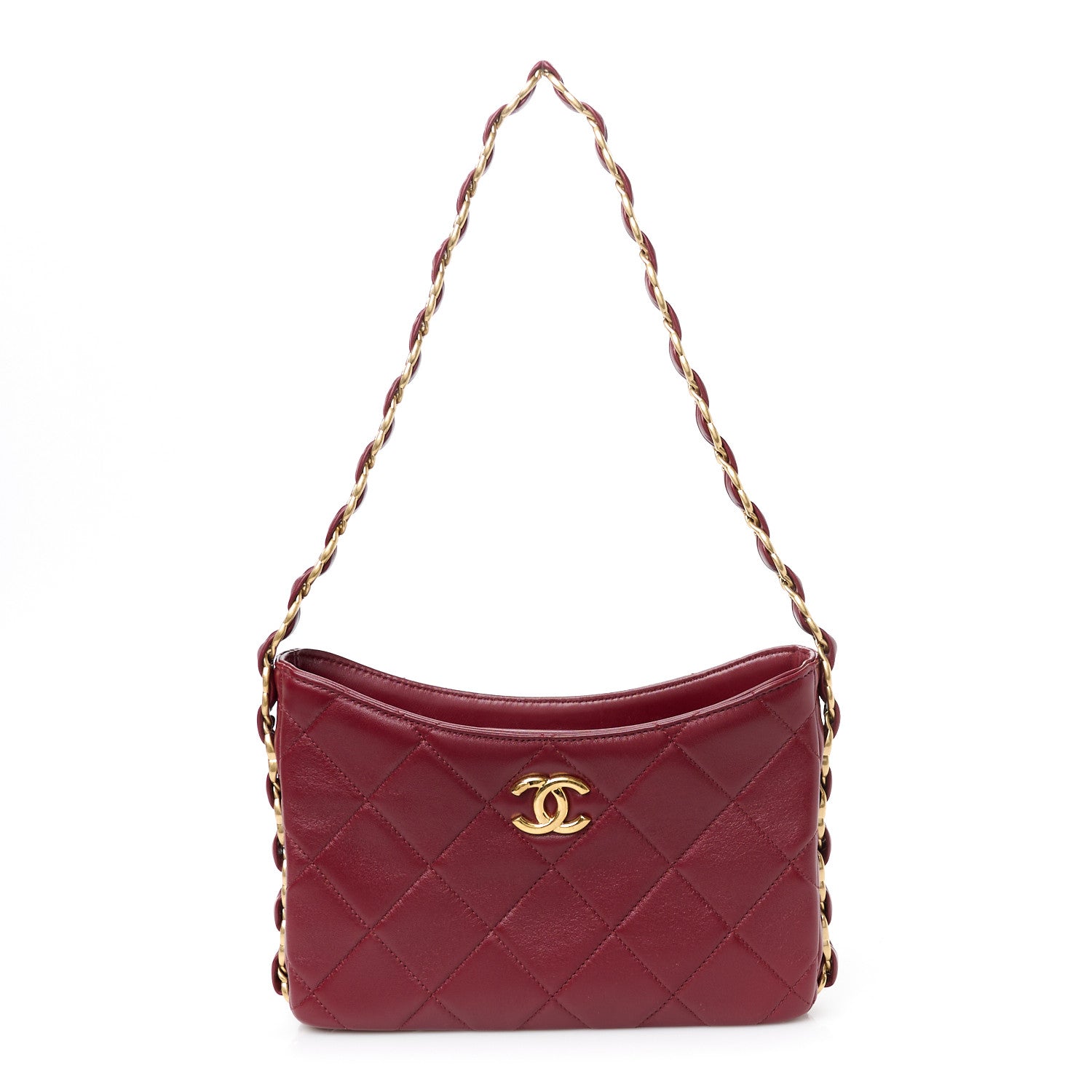 Chanel Lambskin Quilted Small CC Links Hobo Burgundy