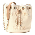 Chanel Canvas Pearl Deauville Drawstring Bucket Bag Ecru Beige