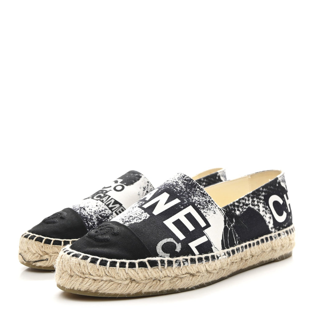 Printed Canvas Grosgrain 31 Rue Cambon Espadrilles 38 Black White