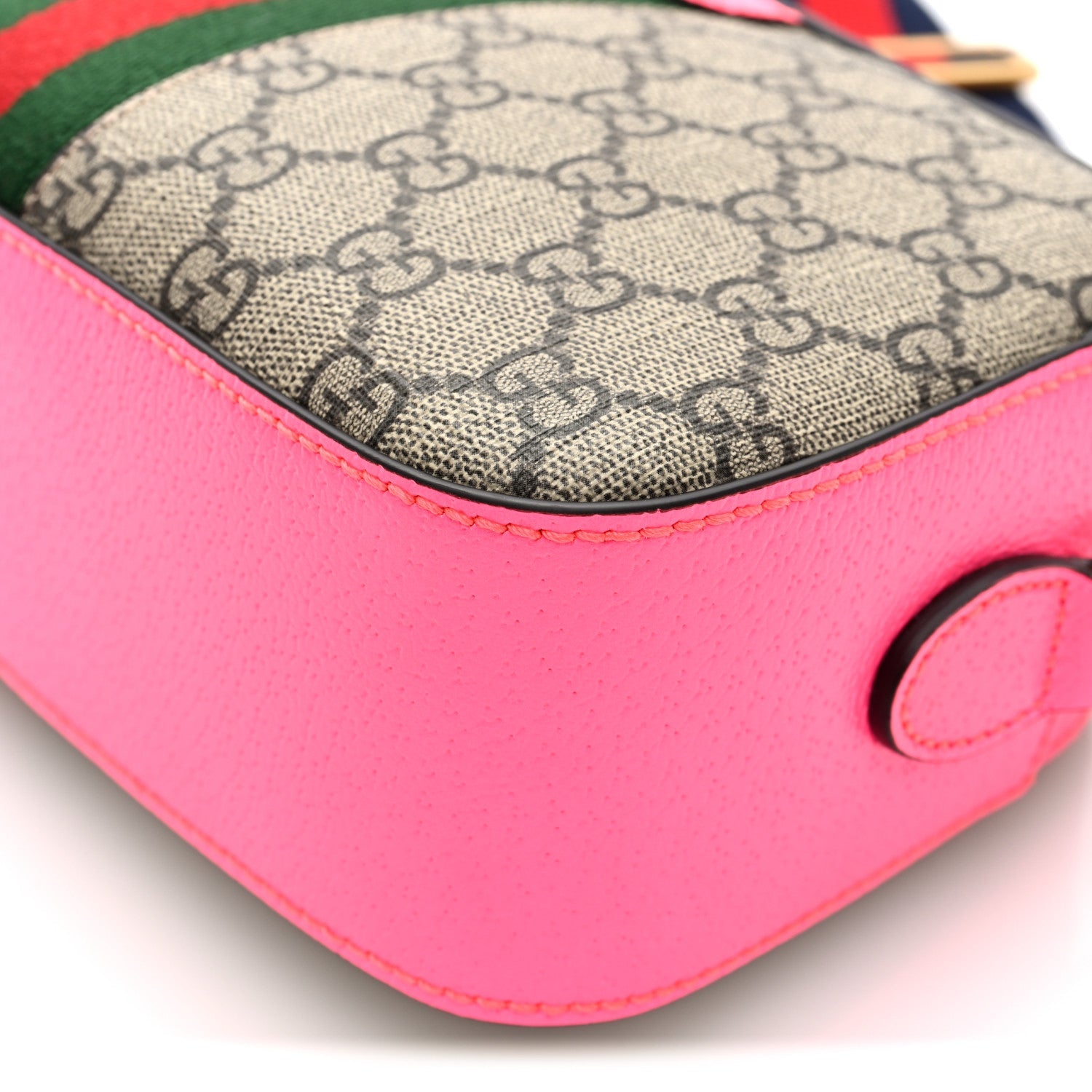 Gucci GG Supreme Monogram Textured Dollar Calfskin Web Ophidia Small Crossbody Bag Beige Ebony Fuchsia
