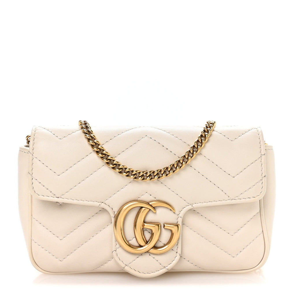 Gucci Calfskin Matelasse Super Mini GG Marmont Shoulder Bag White