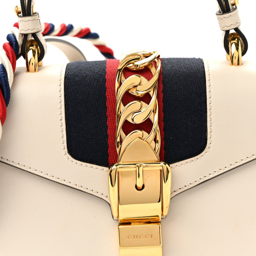 Gucci Calfskin Mini Sylvie Top Handle Bag White