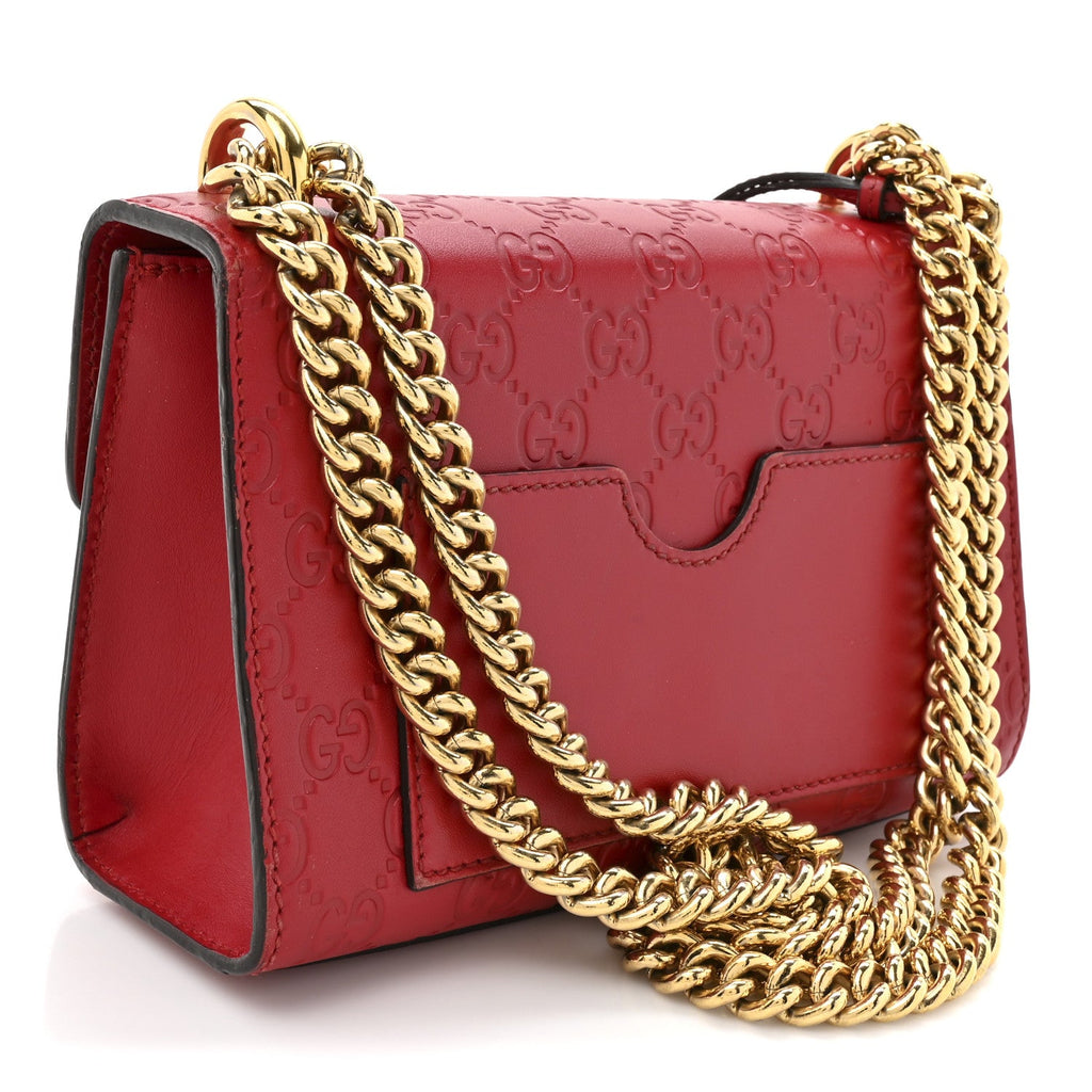 Gucci Guccissima Small Padlock Shoulder Bag Hibiscus Red