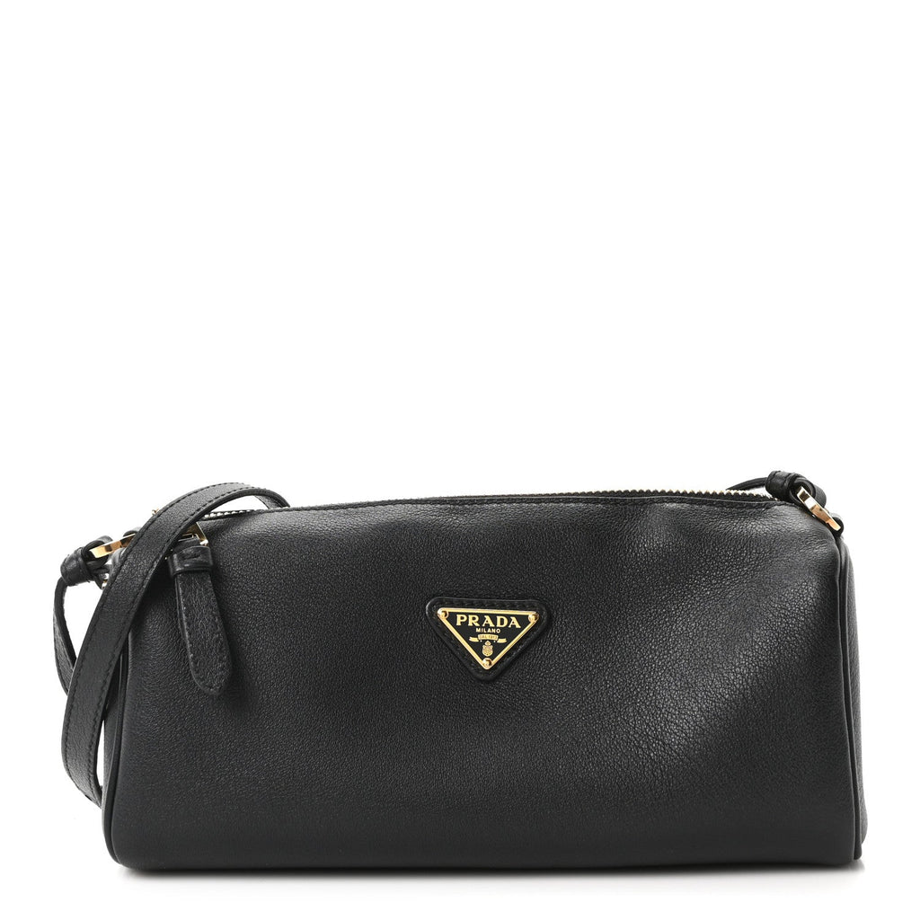 Prada Calfskin Triangle Pouch Shoulder Bag Black