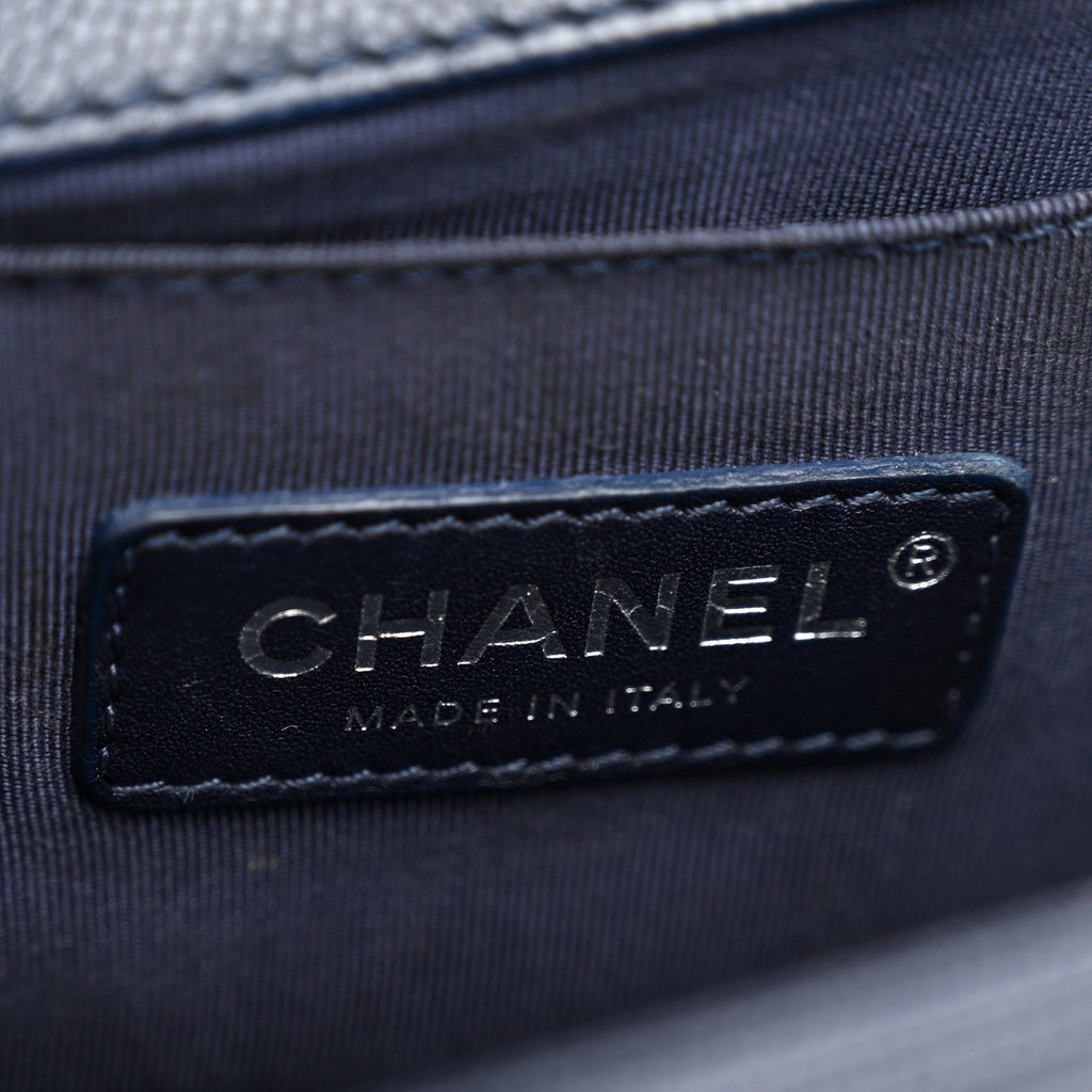 Chanel Caviar Chevron Quilted Medium Boy Flap Navy