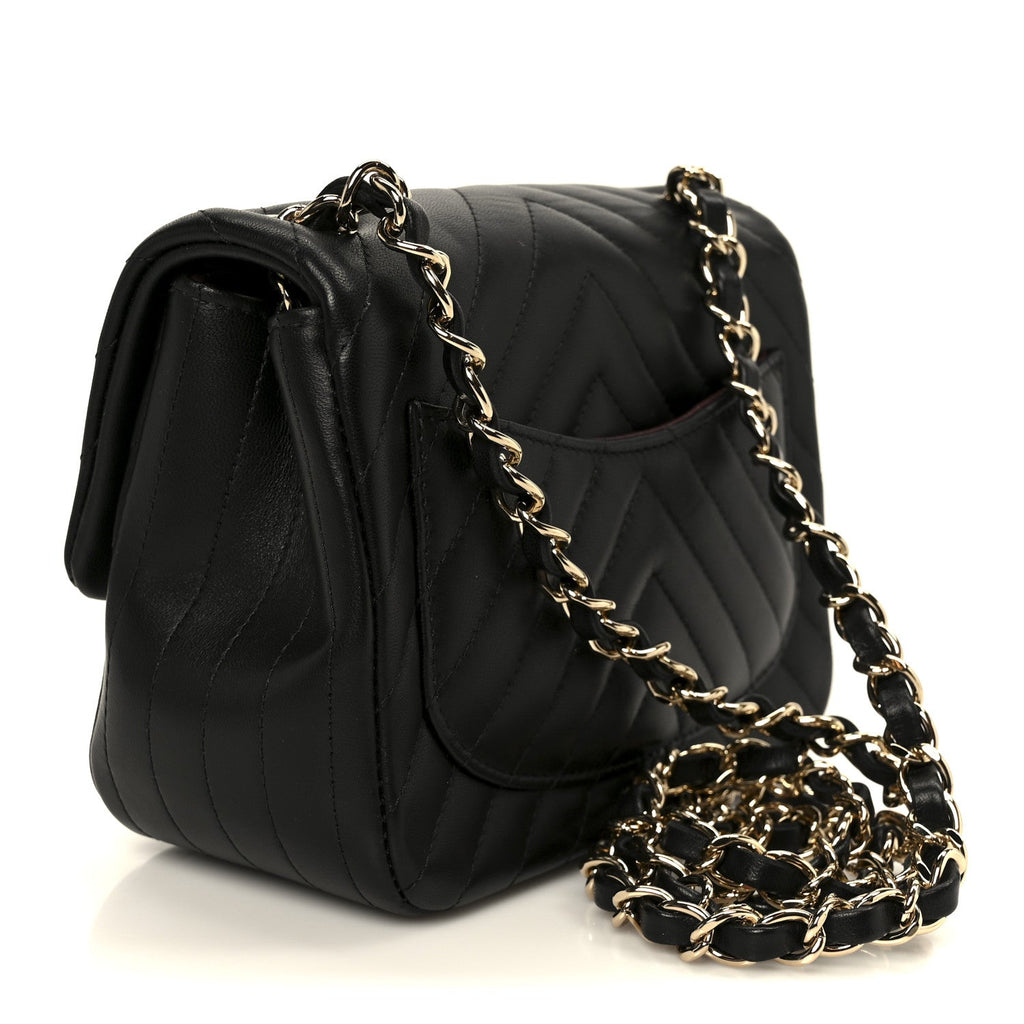 Chanel Lambskin Chevron Quilted Mini Square Flap Black