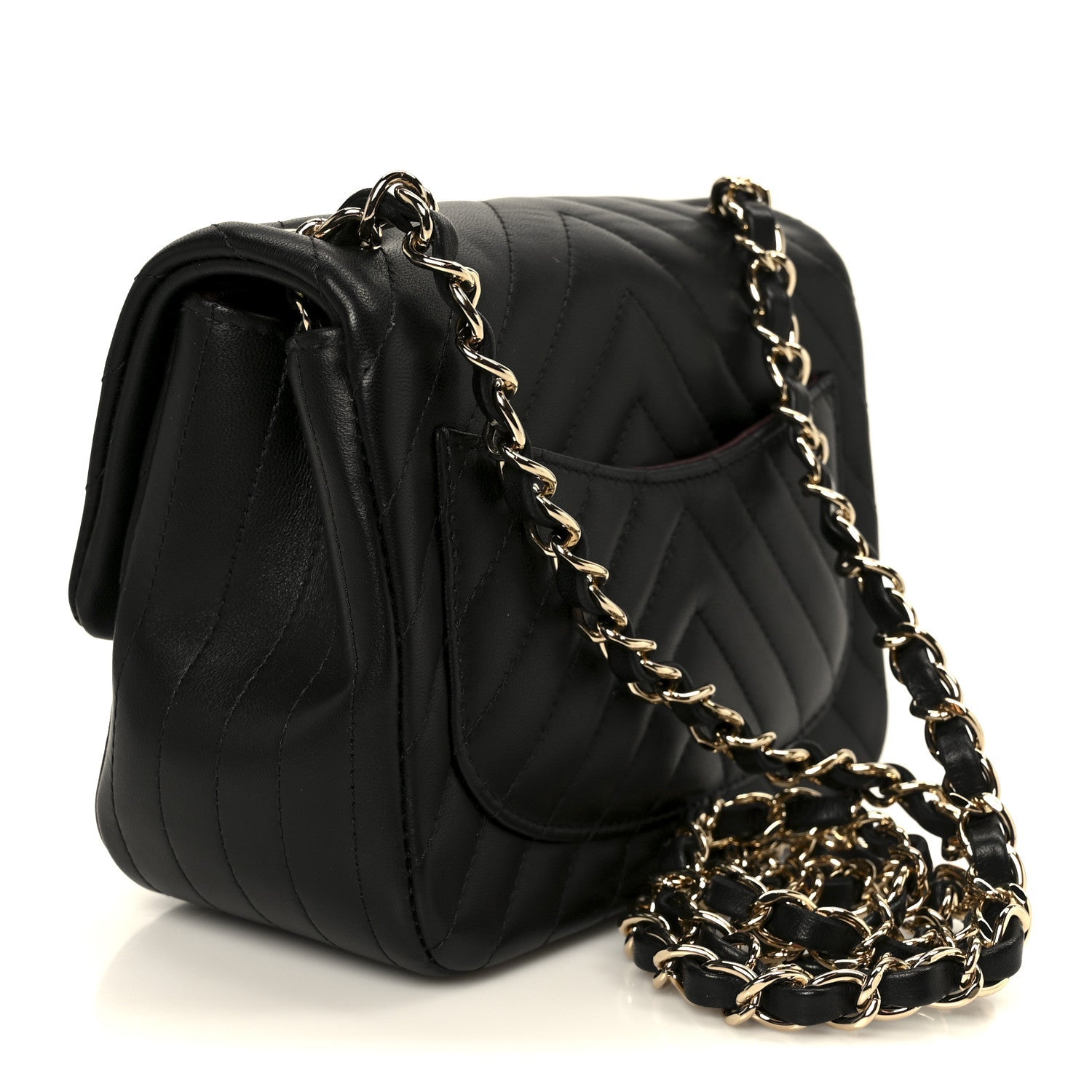 Chanel Lambskin Chevron Quilted Mini Square Flap Black