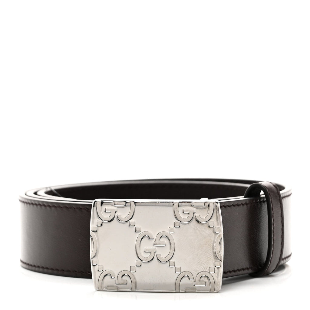 Gucci Plutone Calfskin Plaque GG 30mm Belt 85 34 Cocoa