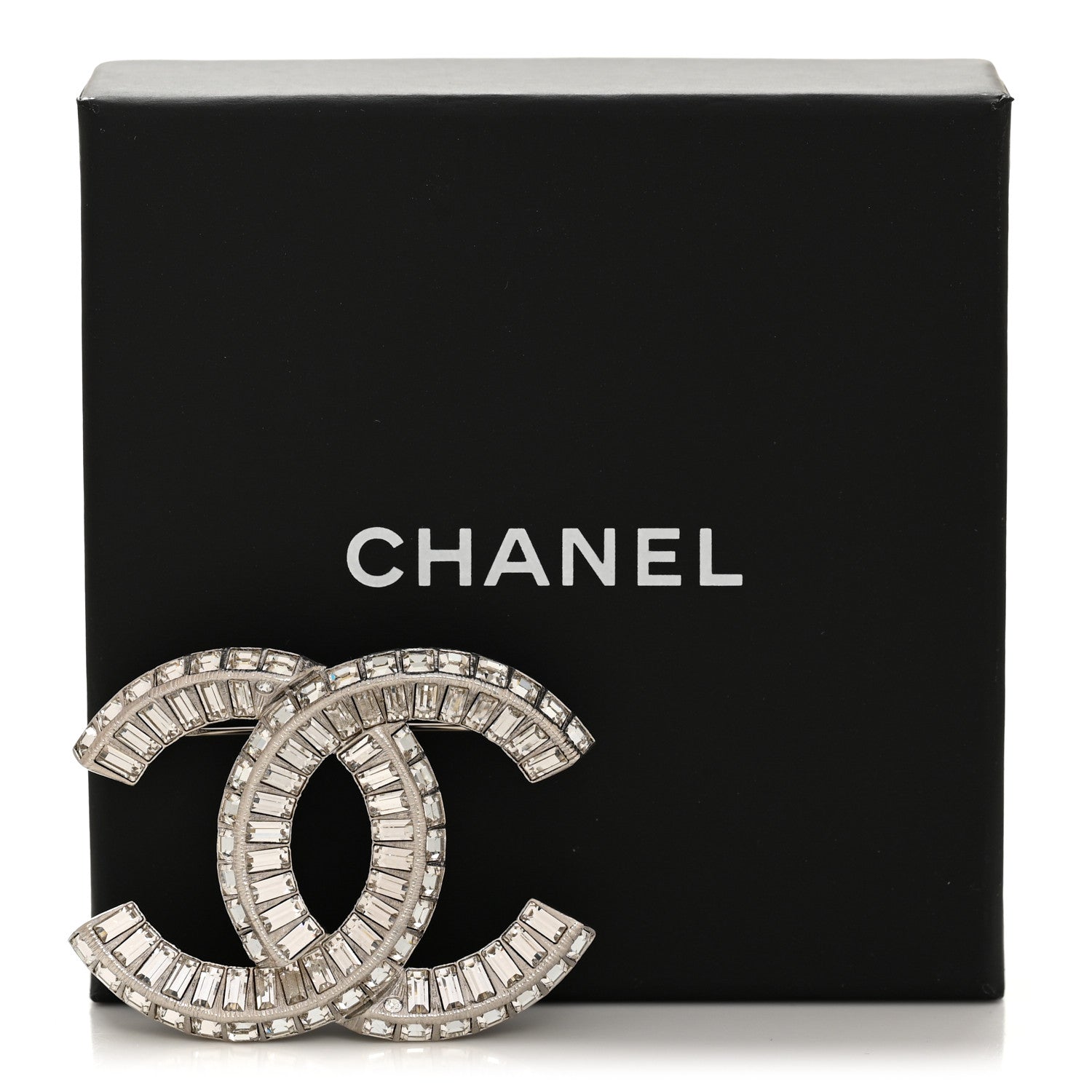 Baguette Crystal CC Brooch Silver