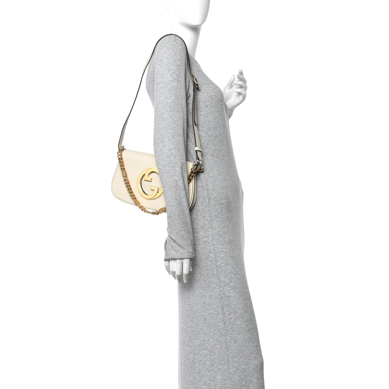 Gucci Roxy Calfskin Blondie Chain Shoulder Flap Bag Mystic White