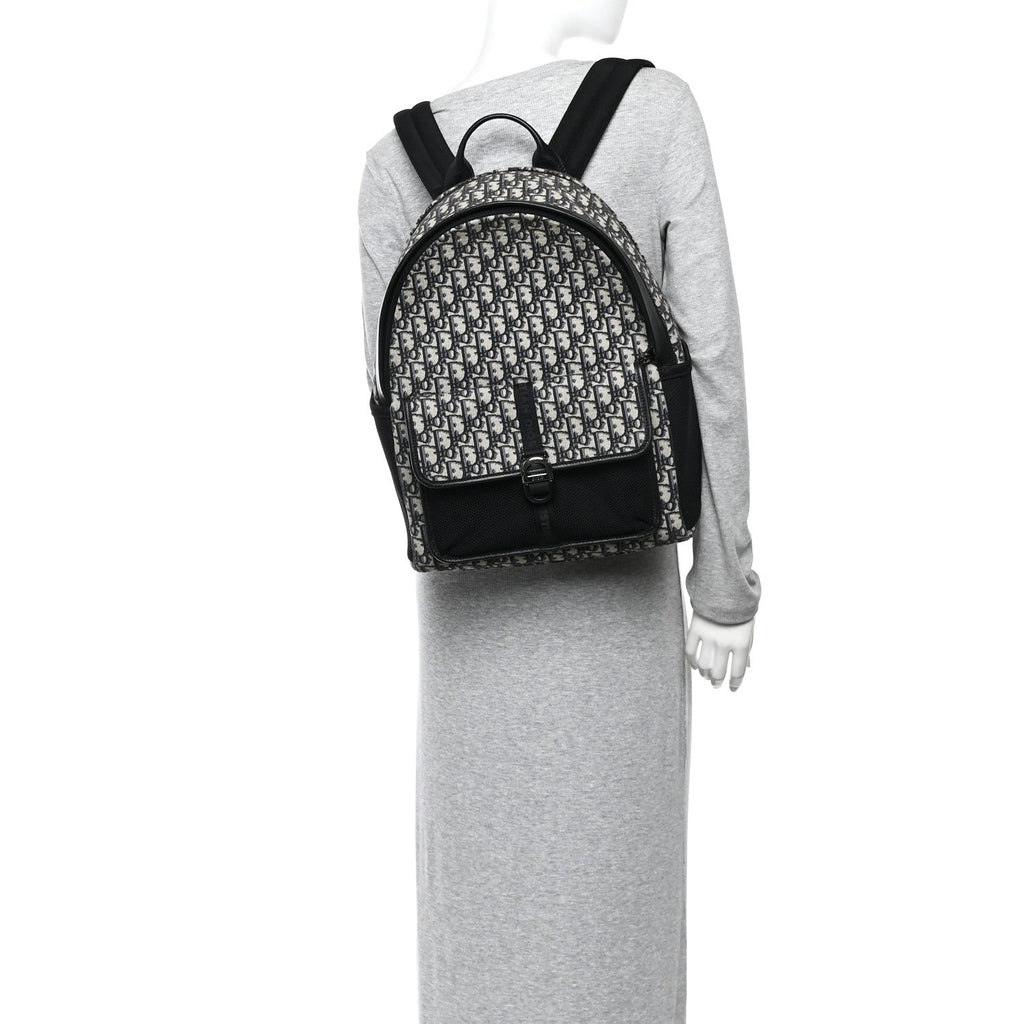 Christian Dior Oblique Calfskin 8 Backpack Beige Black