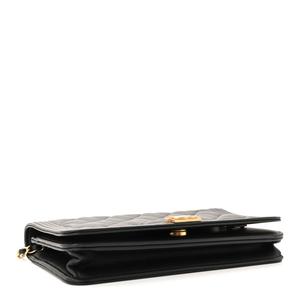 Chanel Caviar Quilted Boy Wallet On Chain WOC Black