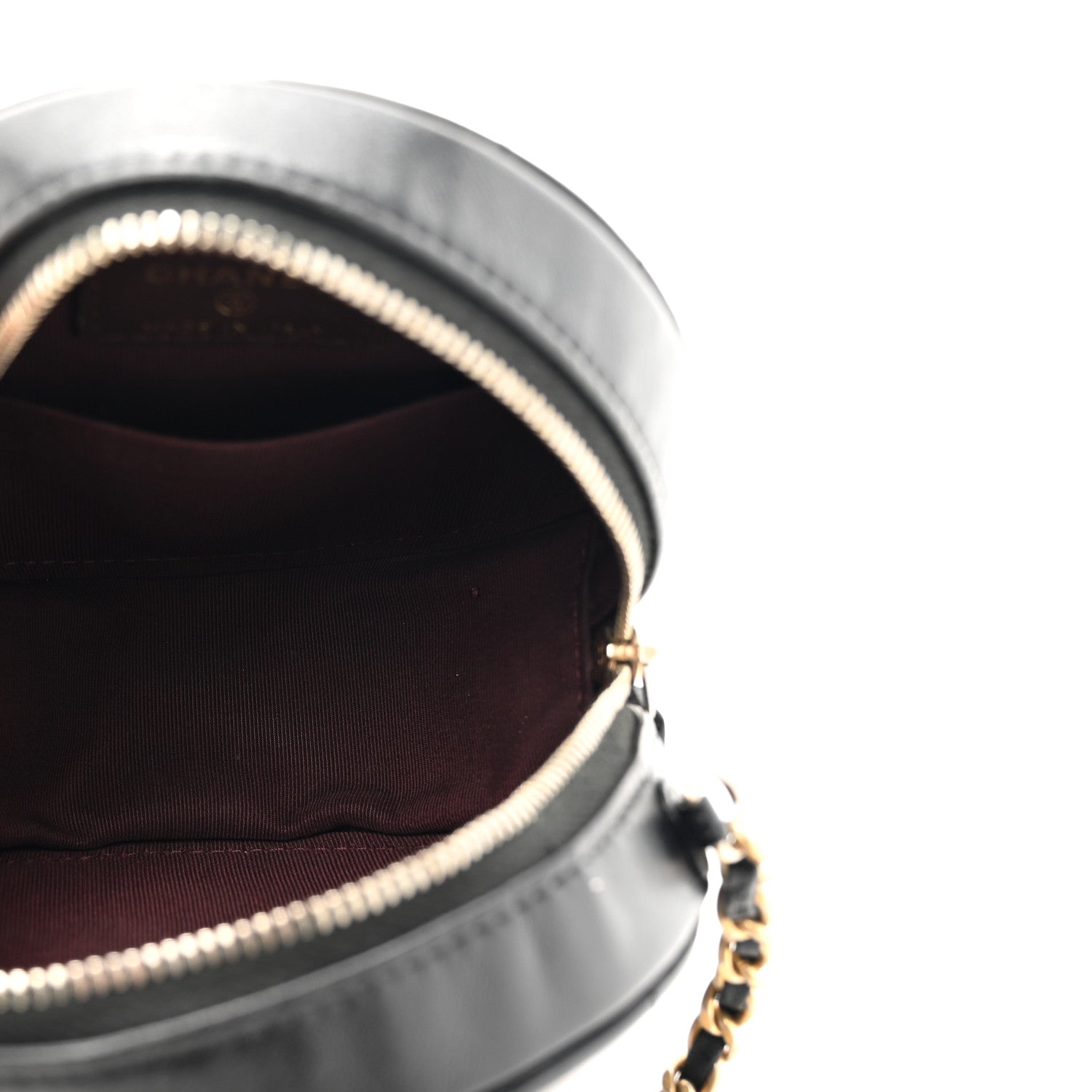 Chanel Lambskin Quilted Round Clutch With Chain Black