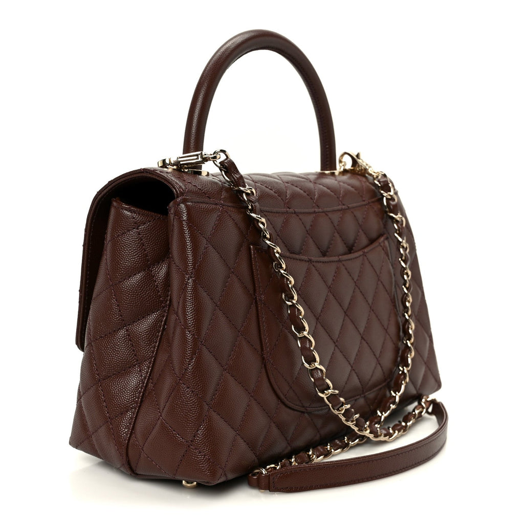 Chanel Caviar Quilted Small Coco Handle Flap Dark Brown