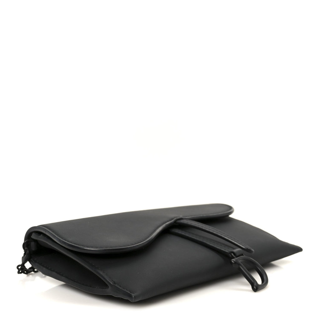 Christian Dior Ultra Matte Calfskin Saddle Chain Wallet Pouch Black