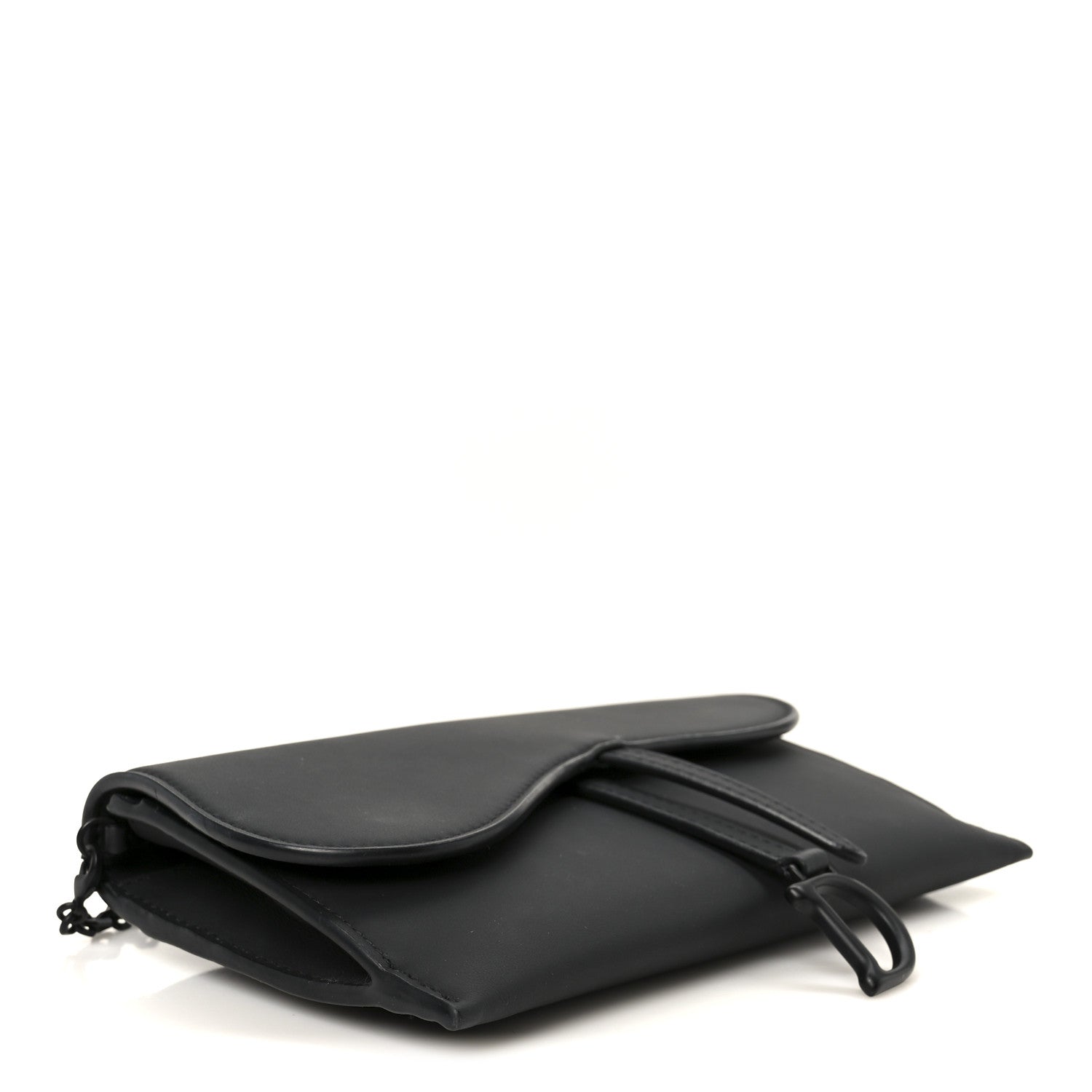 Christian Dior Ultra Matte Calfskin Saddle Chain Wallet Pouch Black