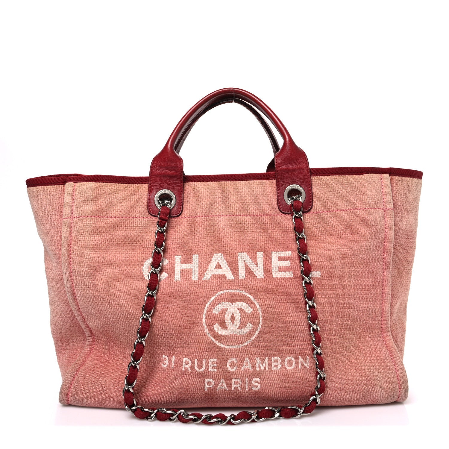 Chanel Canvas Large Deauville Tote Red